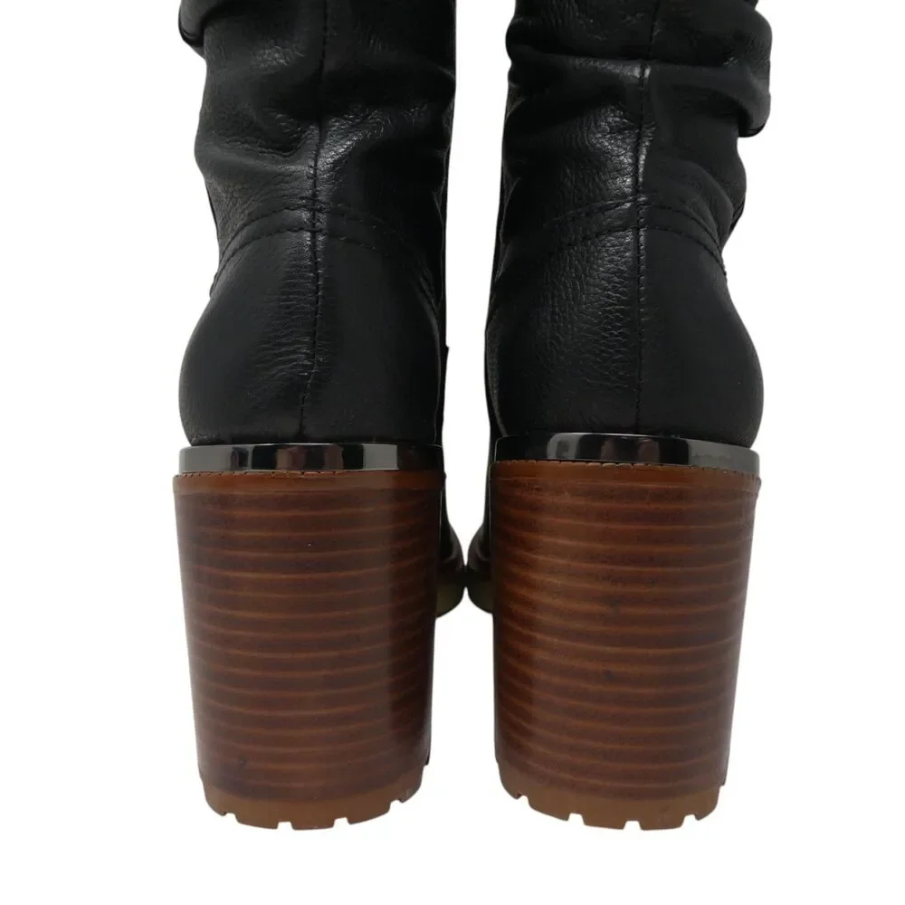 Vince Camuto Gambrel Black Leather Over The Knee Stacked Heel Boots Womens 8